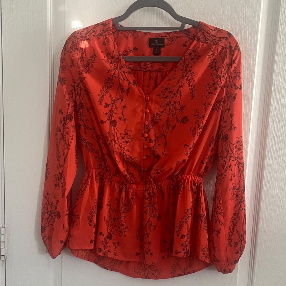 Floral Orange Button-Up Women's Top
